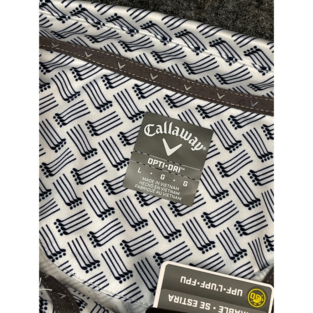 Callaway Opti-Dri Golf Polo Shirt Mens‎ Large White Navy Blue Golf Clubs Print